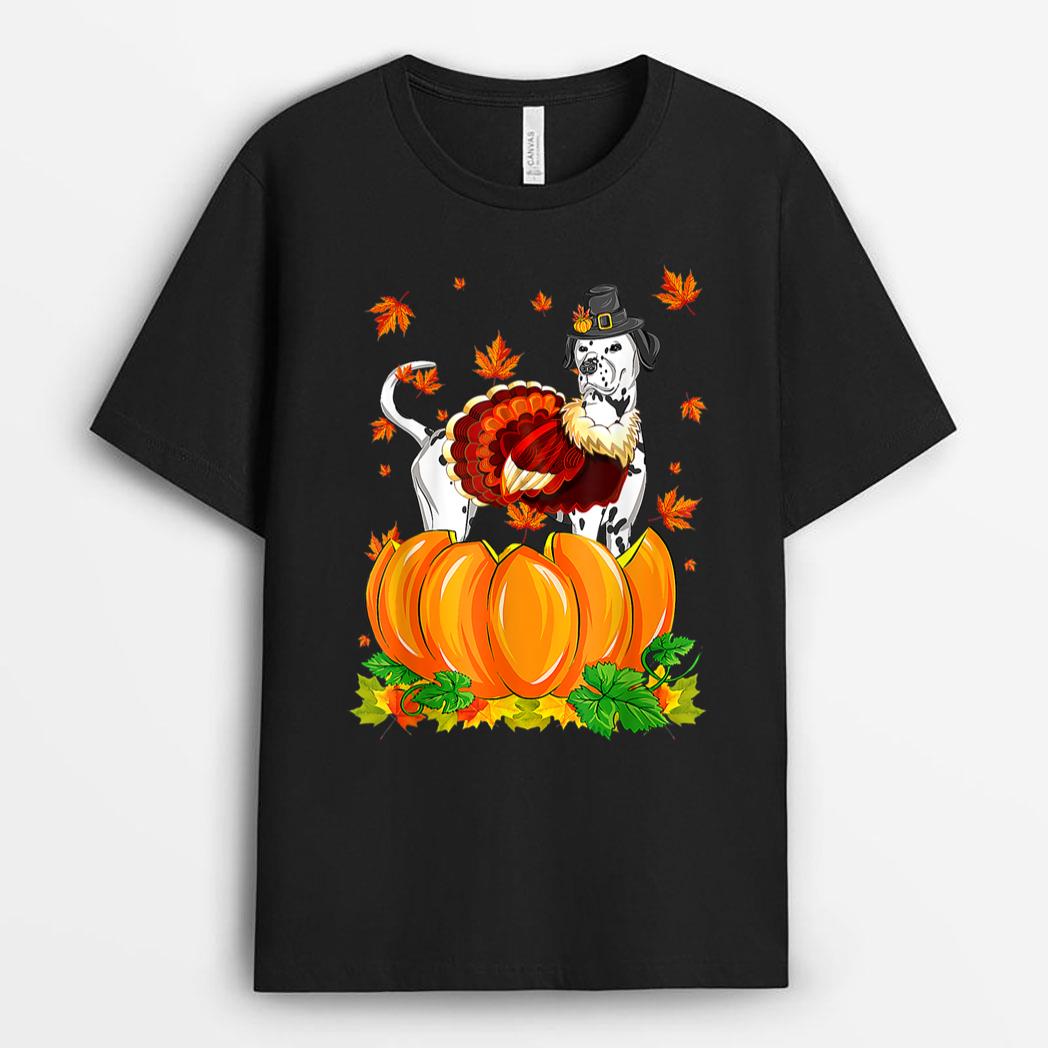 Dalmatian Dog Thanksgiving Turkey Fall Autumn Pumpkin T-Shirt