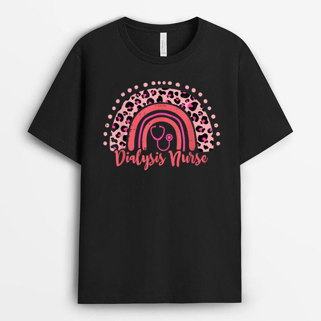 Dialysis Nurse Leopard Boho Rainbow Nurse for Breast Cancer T-Shirt