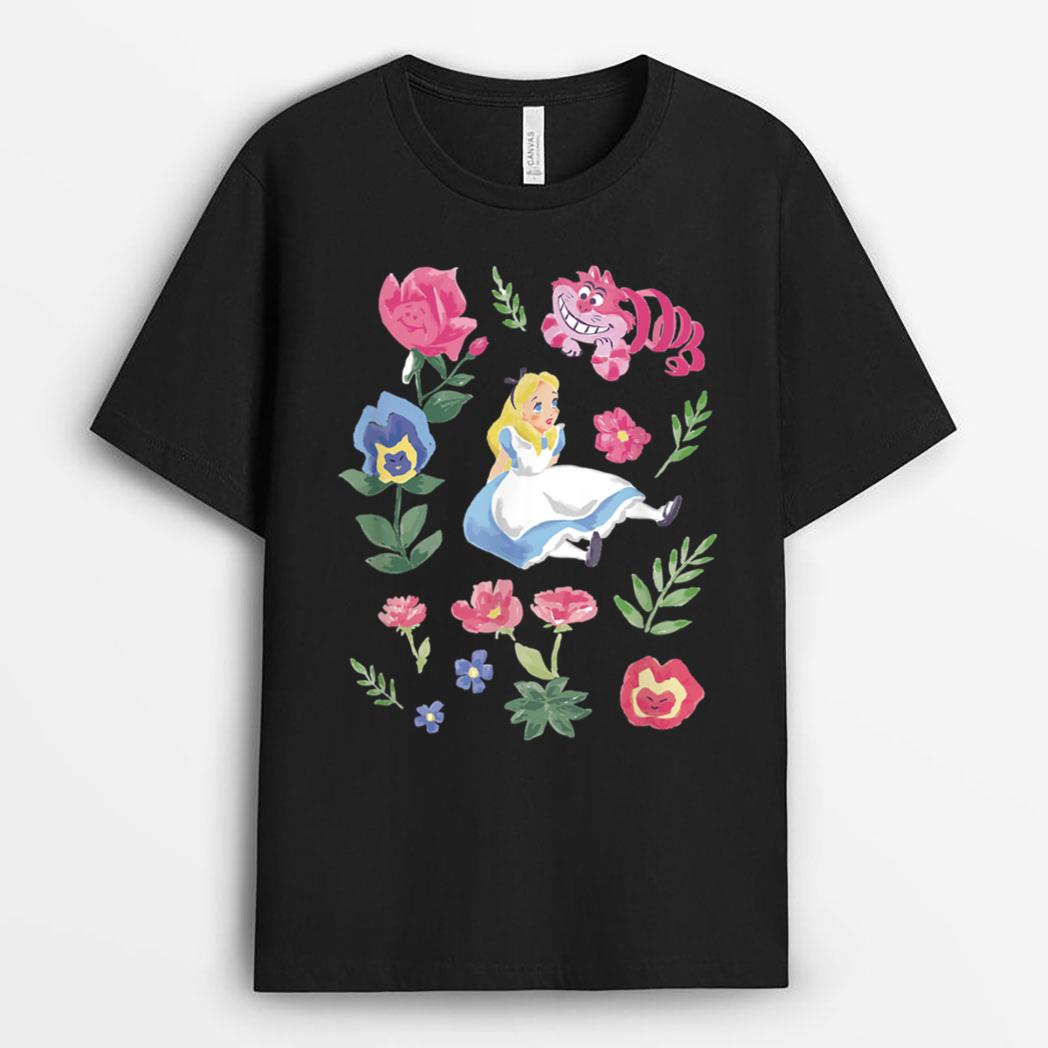 Disney Alice in Wonderland Alice Cheshire Cat Floral T-Shirt