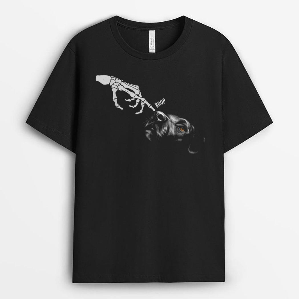 Dog Black Lover Skeleton Hand Boop Funny Halloween T-Shirt