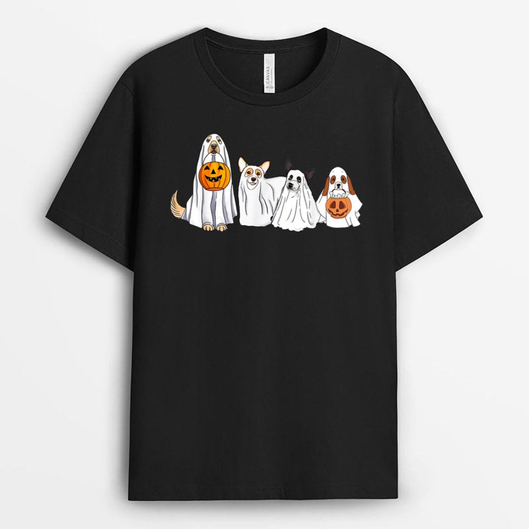 Dog Dress As Ghost Halloween Costume Pumpkin Funny Dog Lover T-Shirt