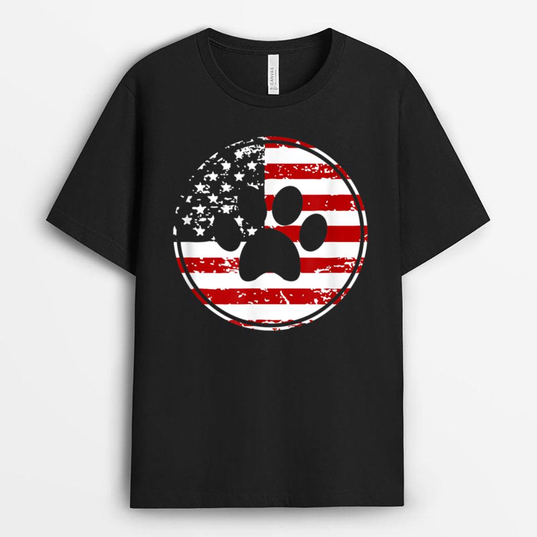 Dog Paw Print American Flag USA Patriotic T-Shirt