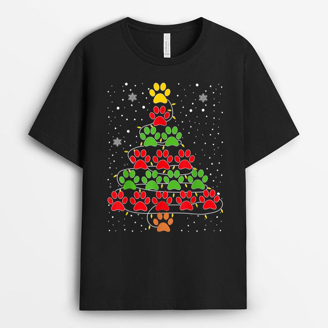 Dog Paws Christmas Tree Lights Xmas Dogs Lovers Pajama T-Shirt