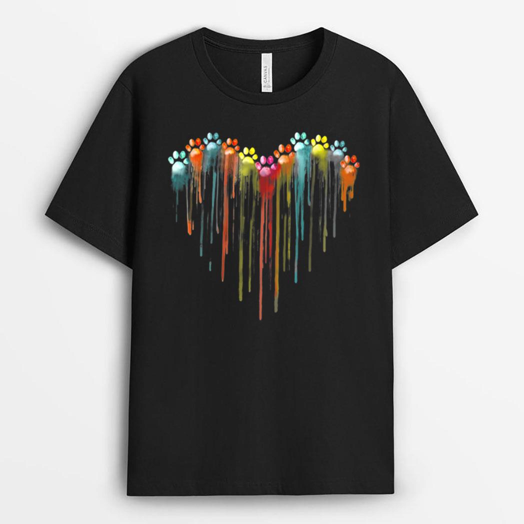 Dog Paws Heart Dog Owner Rainbow Pet Animal T-Shirt