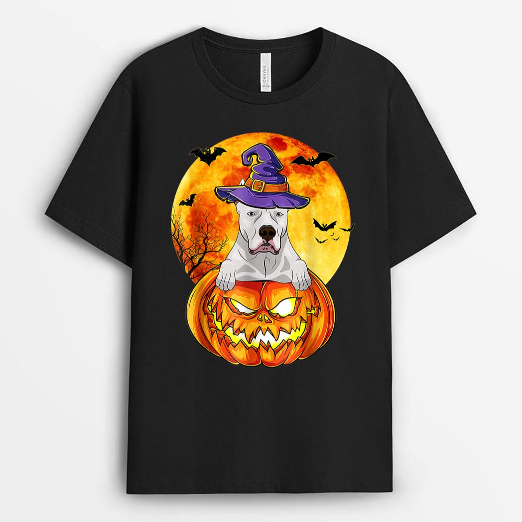 Dogo Argentino Witch Pumpkin Halloween Dog Lover Funny T-Shirt