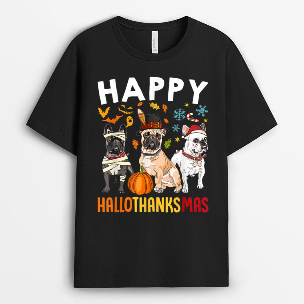 Dogs Happy Hallo ThanksMas Thanksgiving Christmas T-Shirt