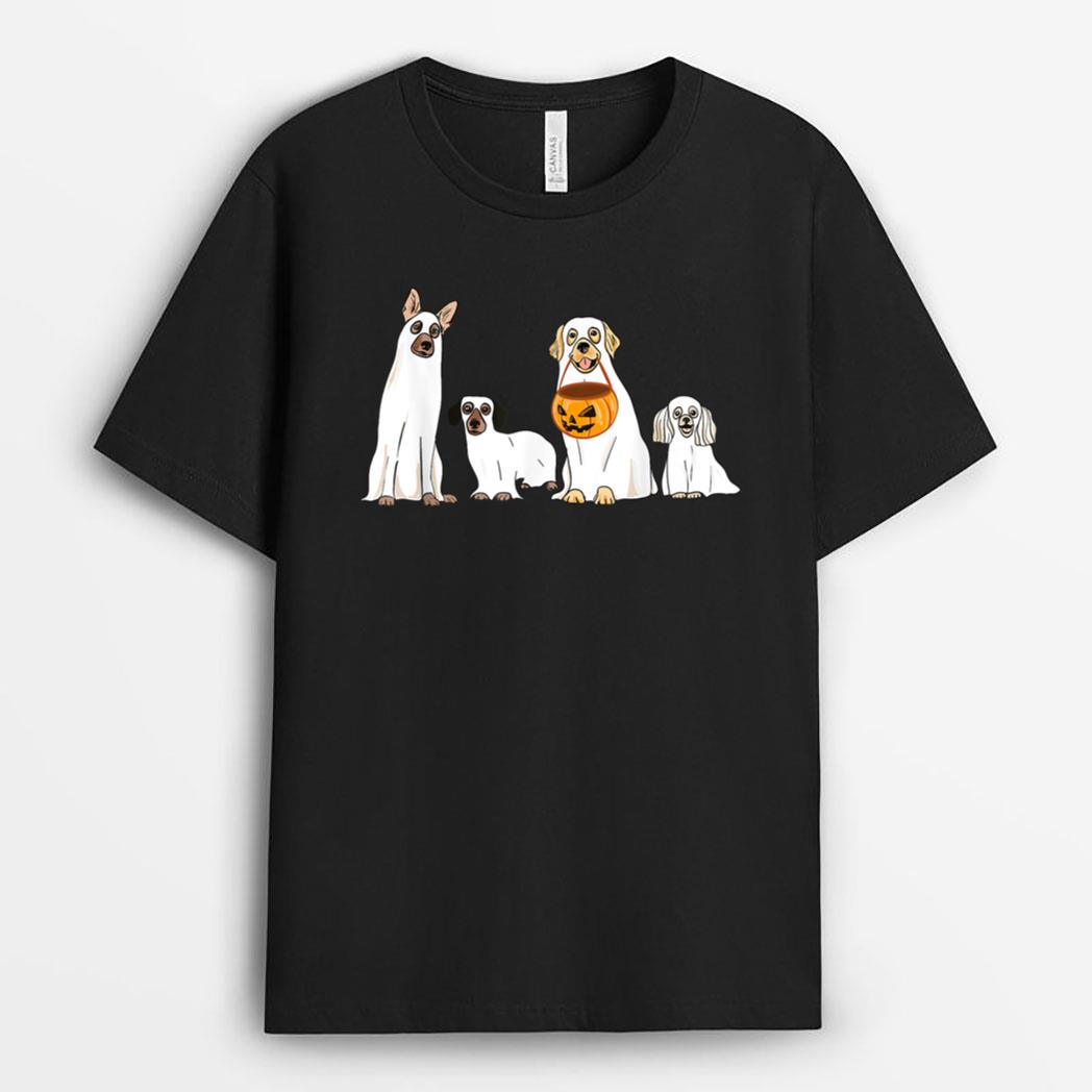 Dogs Wearing Ghost Costume Funny Dog Halloween T-Shirt