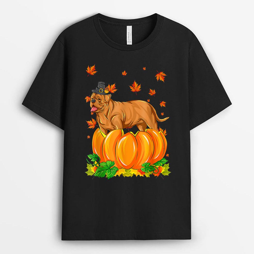 Dogue De Bordeaux Dog Happy Thanksgiving Pumpkin Fall Autumn T-Shirt