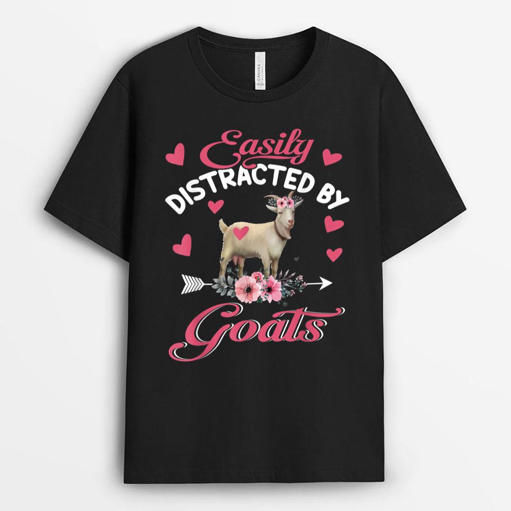 Easily Distracted By Goats Cute Floral Flower Goat Farmer T-Shirt