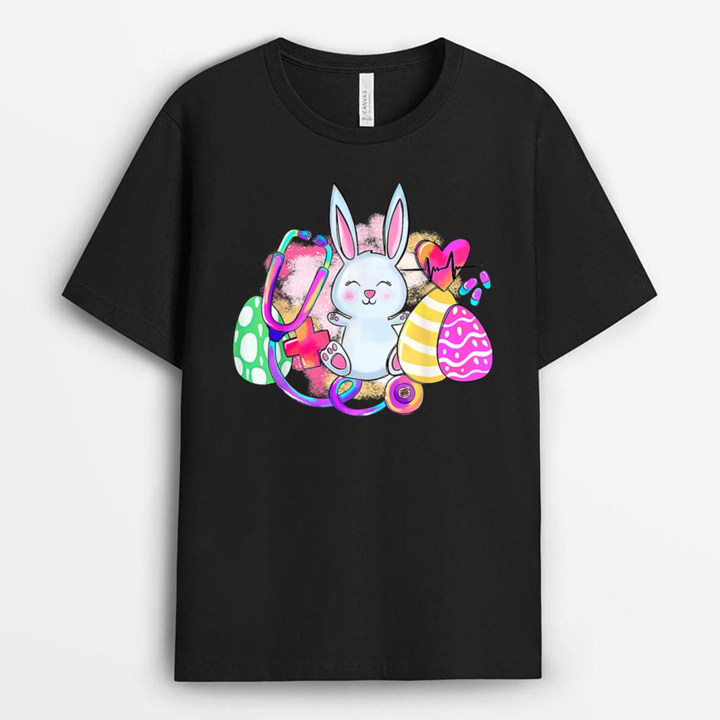 Easter Bunny With Stethoscope And Easter Eggs Nurse Easter T-Shirt