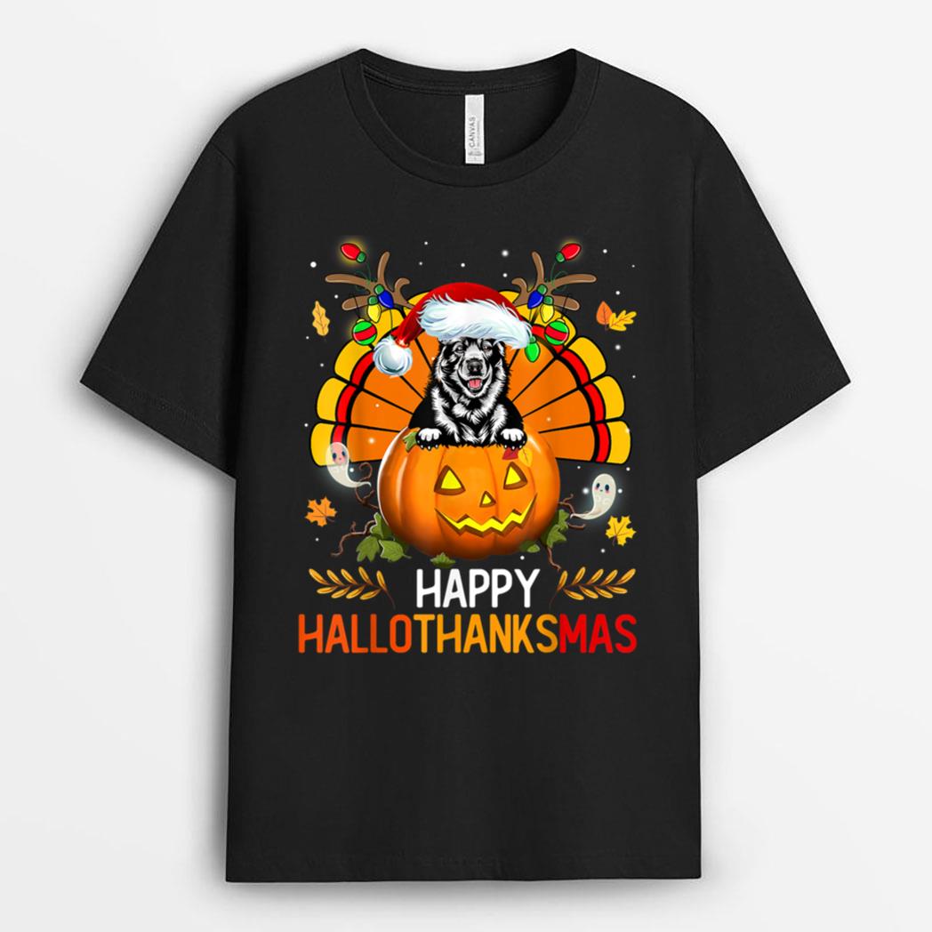 Elkhound Dog Happy Hallothanksmas Halloween Christmas T-Shirt