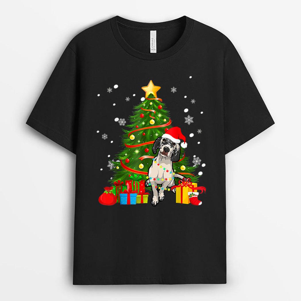 English Setter Santa Christmas Tree Light Pajama Dog Xmas T-Shirt