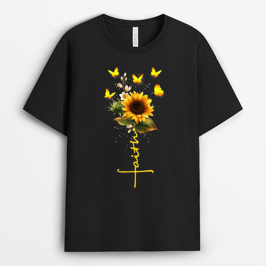 Faith Sunflower With Butterflies Christian Jesus T-Shirt