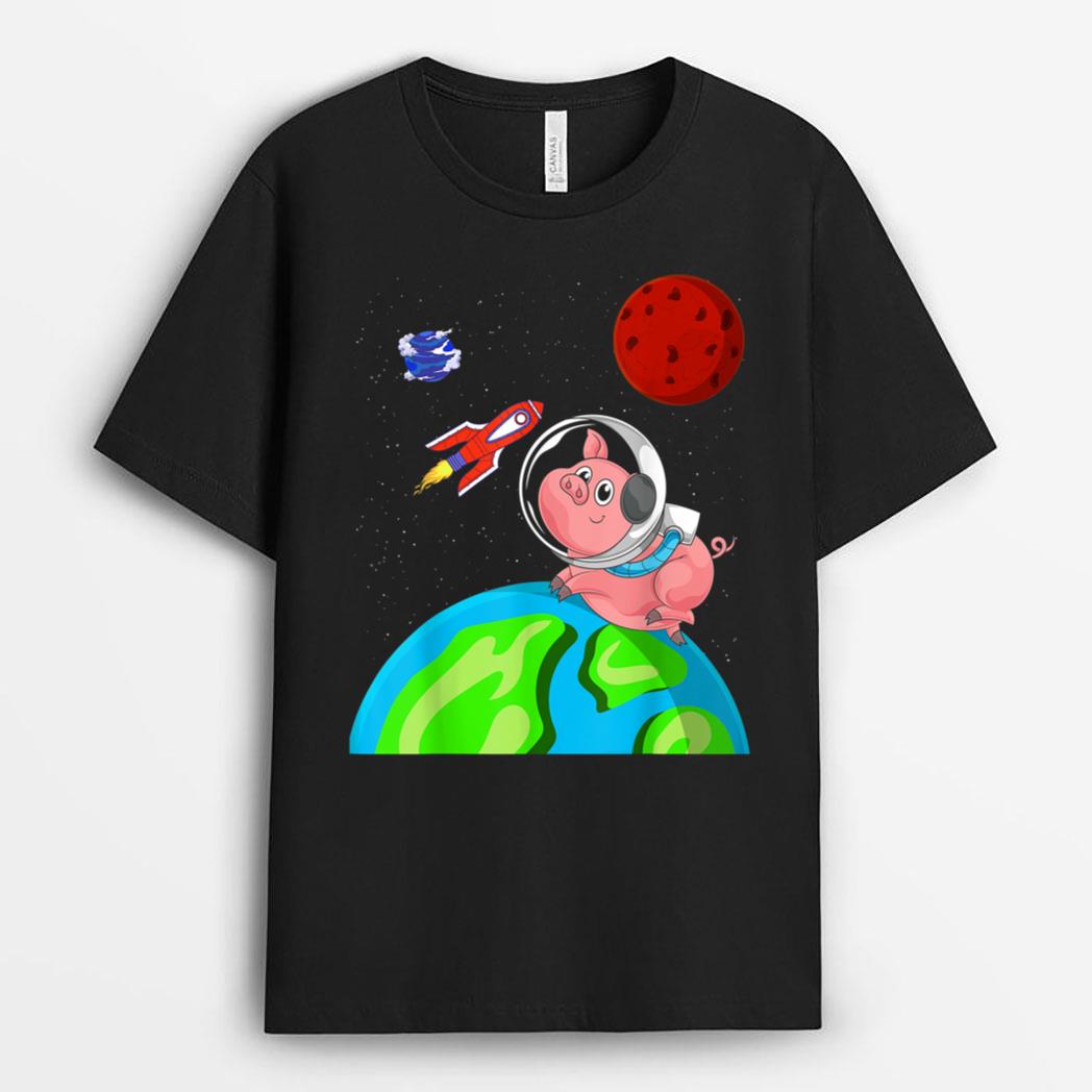 Farm Animal Lover Farmer Outer Space Rocket Astronaut Pig T-Shirt