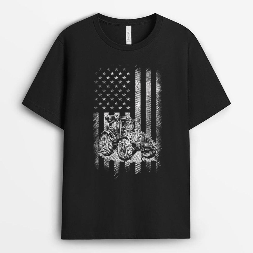 Farm Tractor USA American Flag Farmer Patriotic 4th Of July T-Shirt