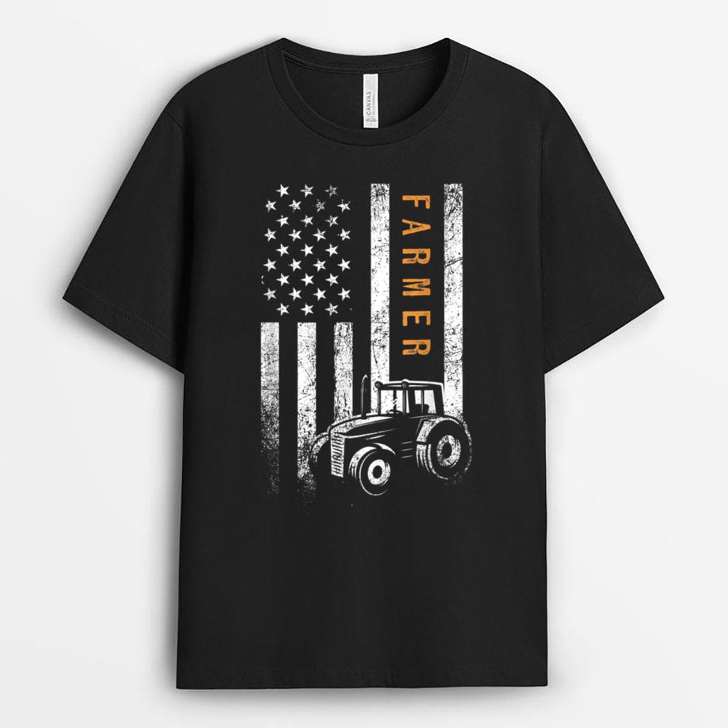 Farmer American Flag Design Farm Farming T-Shirt