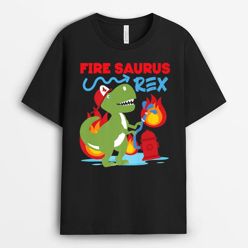 Fire Saurus Rex Firefighter Dinosaur T-Shirt