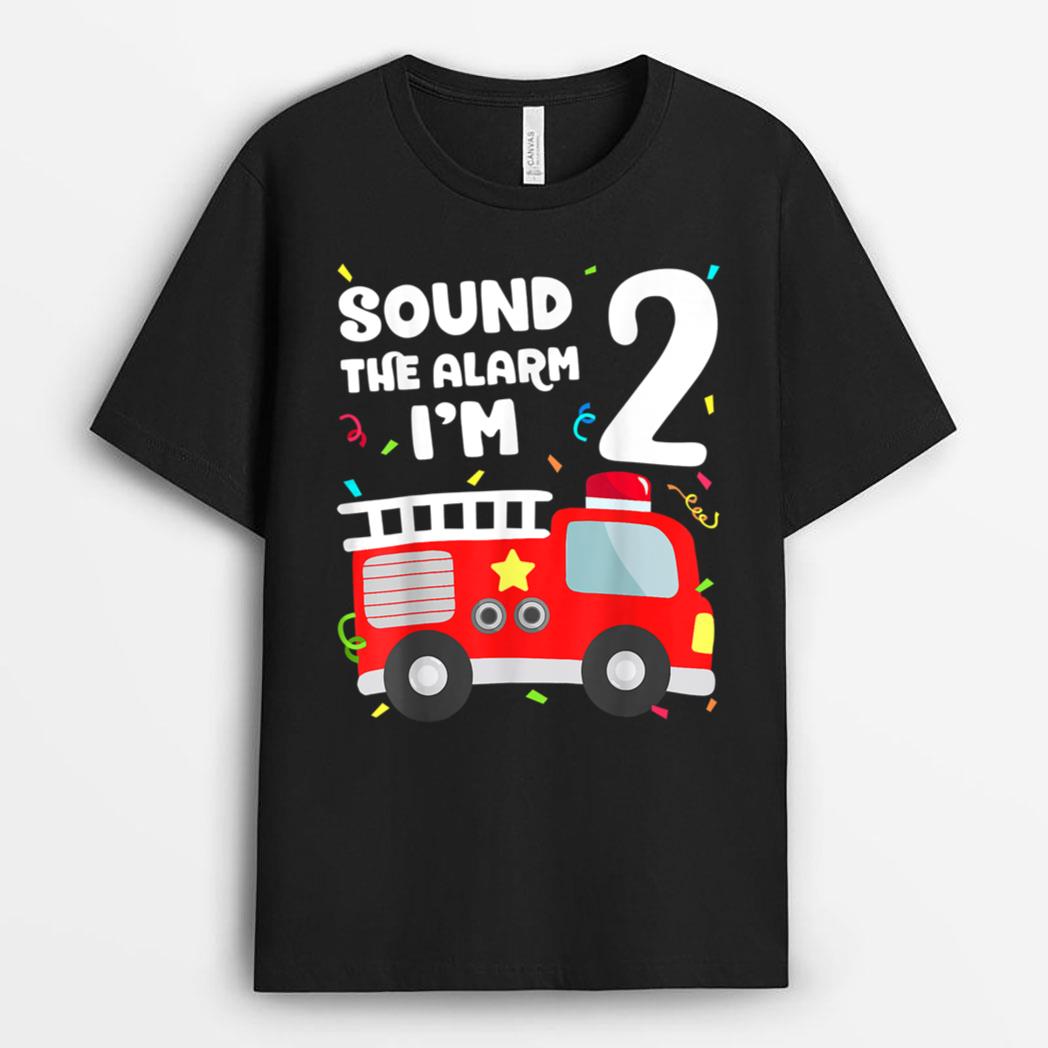 Fire Truck 2nd Birthday Toddler Boy Firefighter 2 Year Old T-Shirt