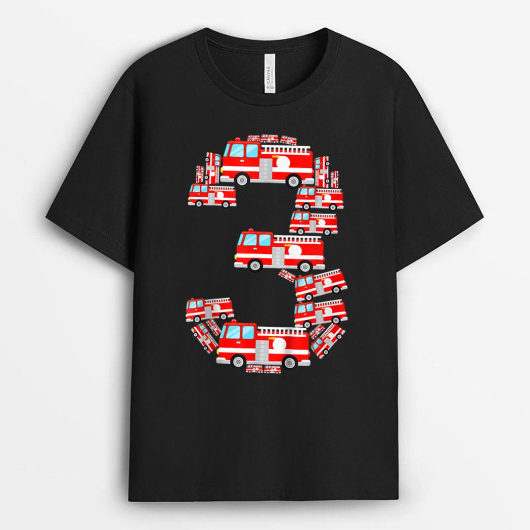 Fire Truck 3rd Birthday Boy 3 Year Old Firefighter T-Shirt