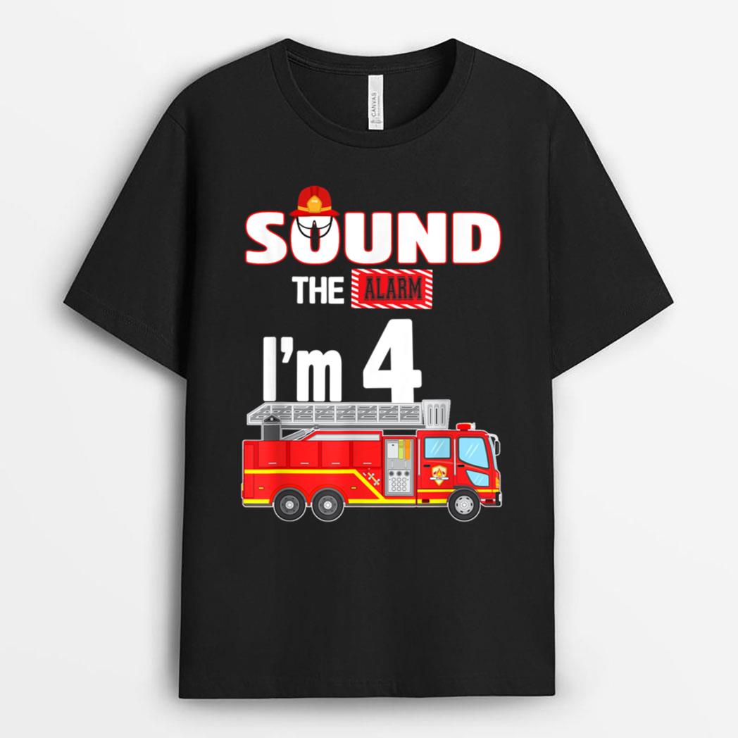 Fire Truck 4 Year Old Firefighter 4th Birthday Boy Toddler T-Shirt