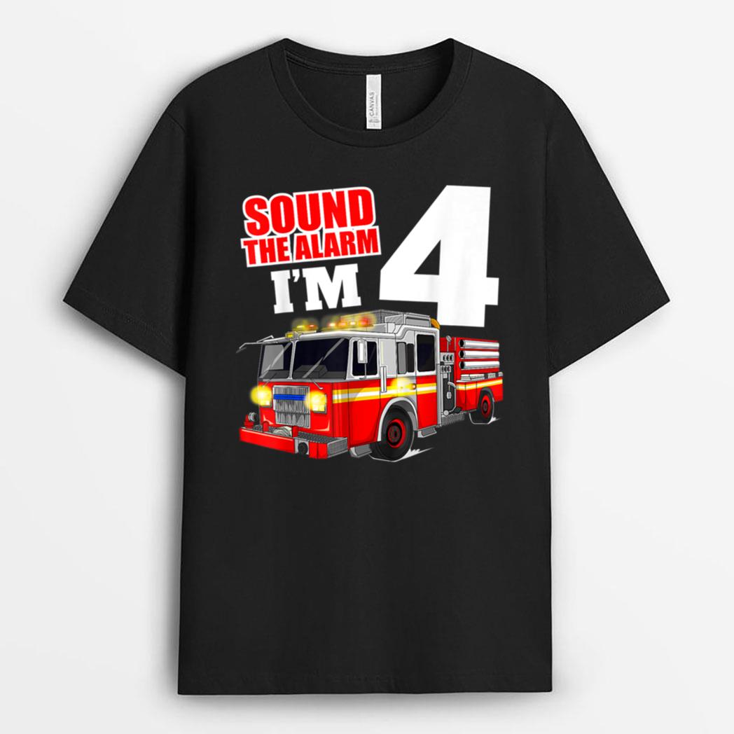 Fire Truck 4th Birthday Boy 4 Year Old Firefighter T-Shirt
