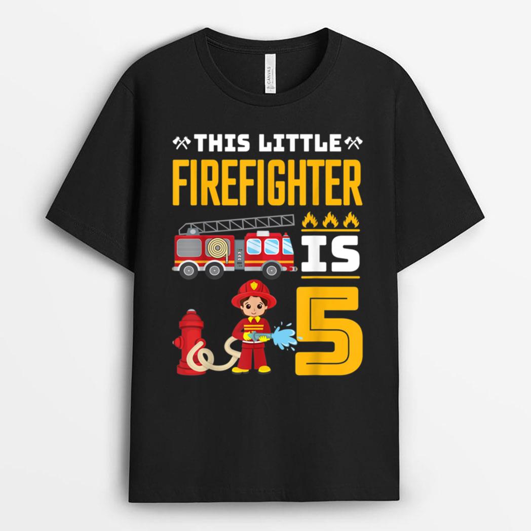 Fire Truck 5th Birthday Boy 5 Year Old Firefighter T-Shirt