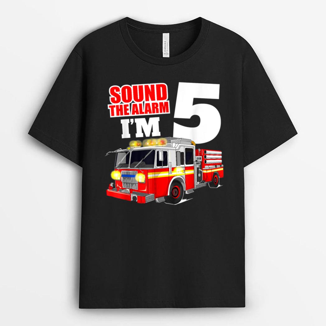 Fire Truck 5th Birthday Boy Firefighter Five 5 Year Old T-Shirt