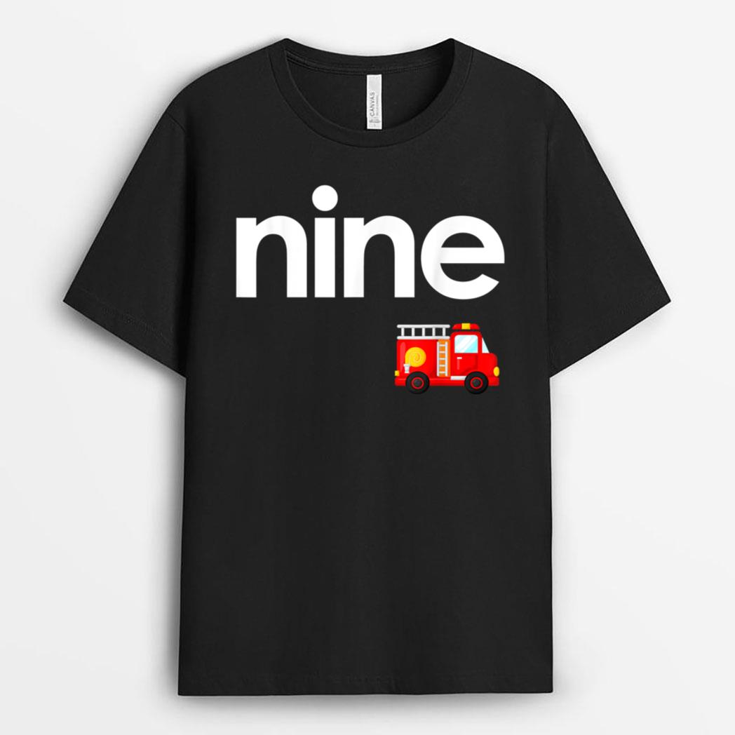 Fire Truck 9th Birthday Boy Toddler 9 Year Old Firefighter T-Shirt