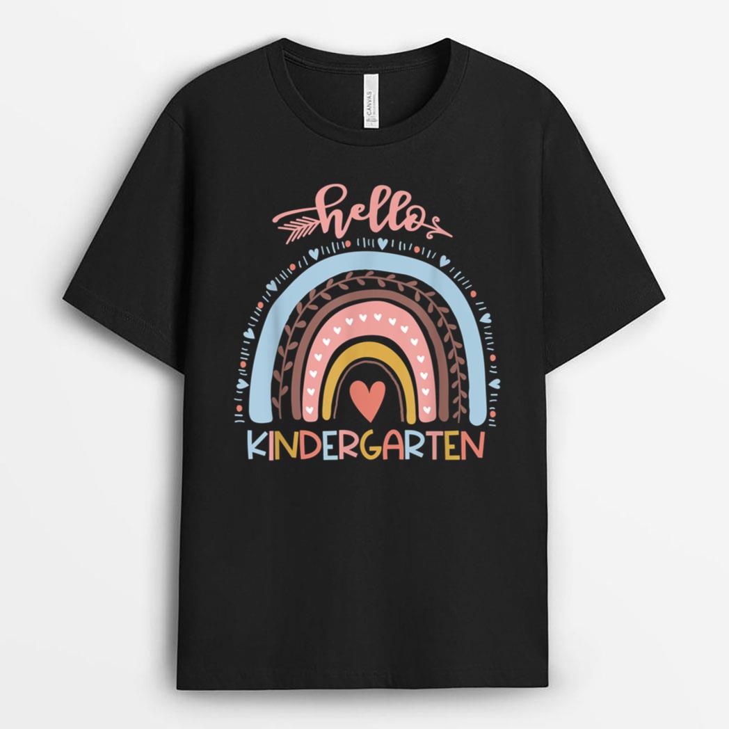 First Day of School Hello Kindergarten Teacher Rainbow Kids T-Shirt