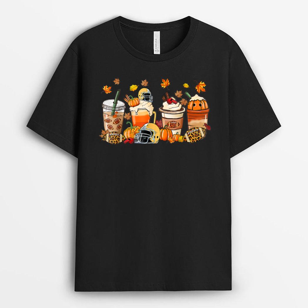 Football Coffee Drink Pumpkin Spice Latte Autumn Fall Vibes T-Shirt