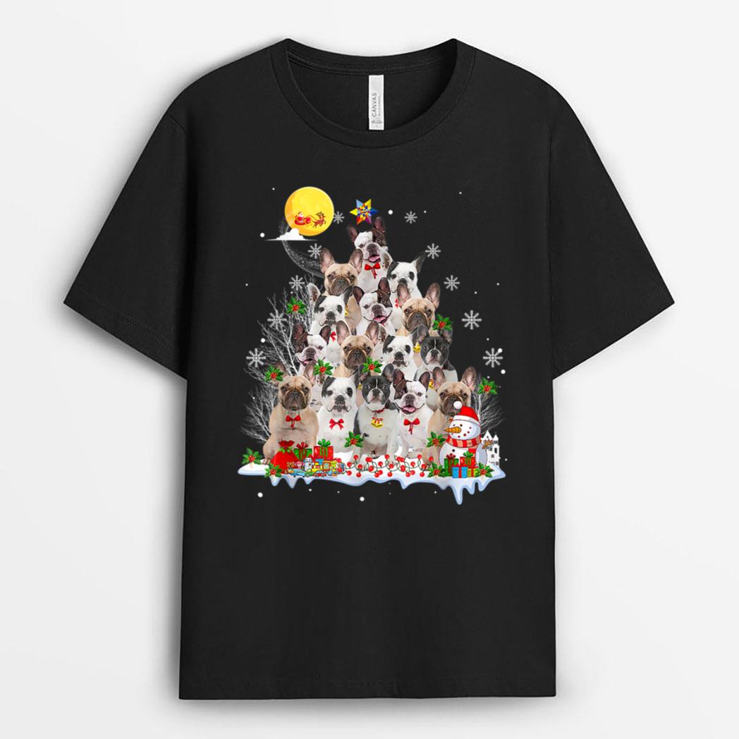 French Bulldog Dog Lover Matching Santa Christmas Tree T-Shirt