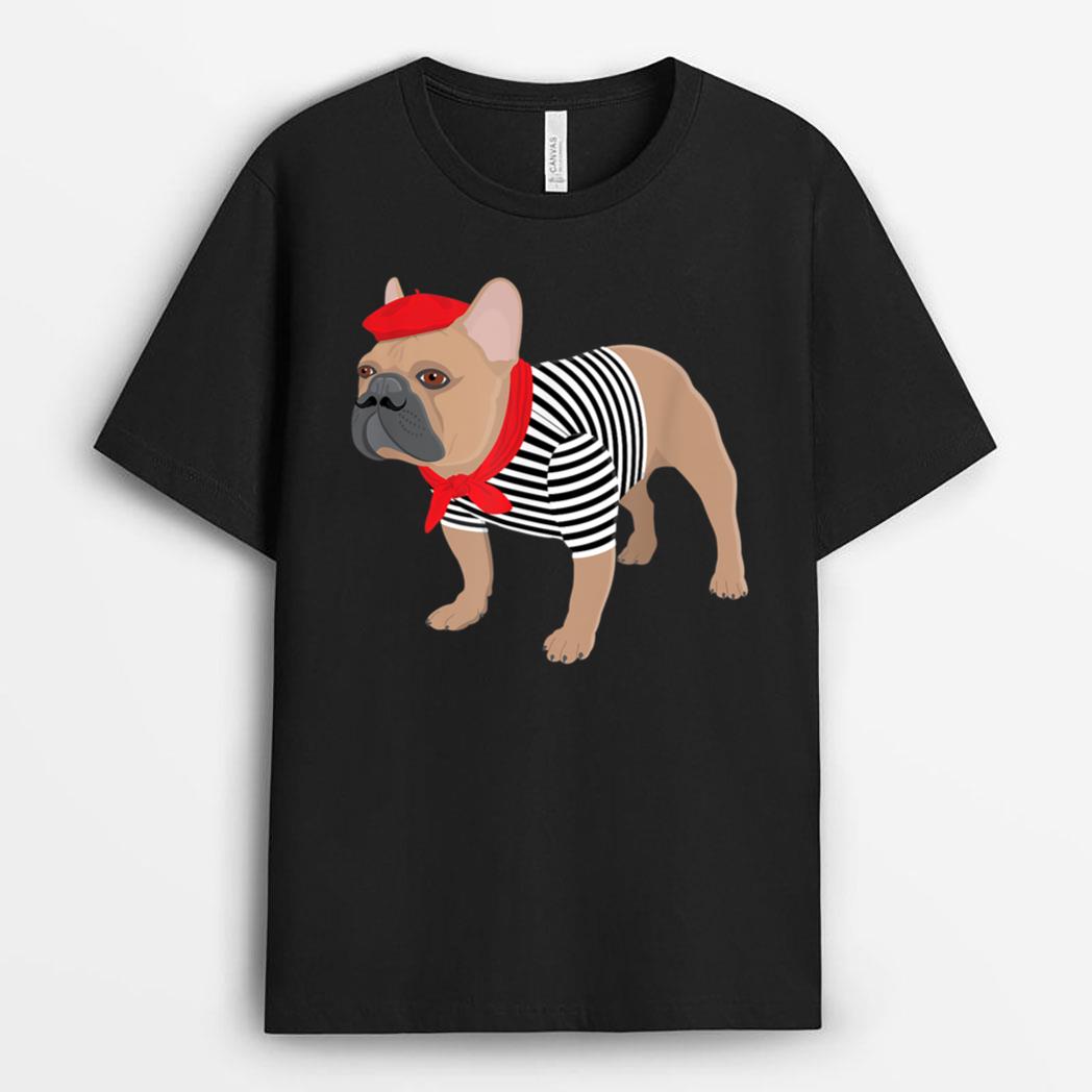 French Bulldog Dog with French Beret Hat Funny Animal Pun T-Shirt