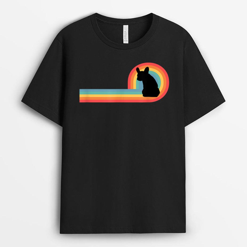 Frenchie - 70s Retro Rainbow Dog Pet Owner Cute T-Shirt