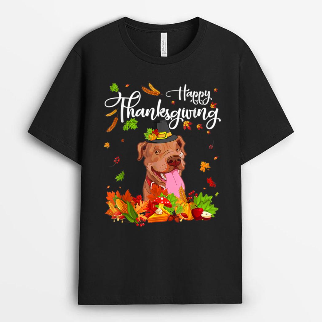 Fun Pitbull Thanksgiving Autumn Dog Lover T-Shirt