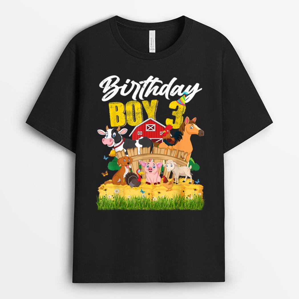 Funny 3 Year Old Barnyard Birthday Boy 3rd Farm Animals Bday T-Shirt