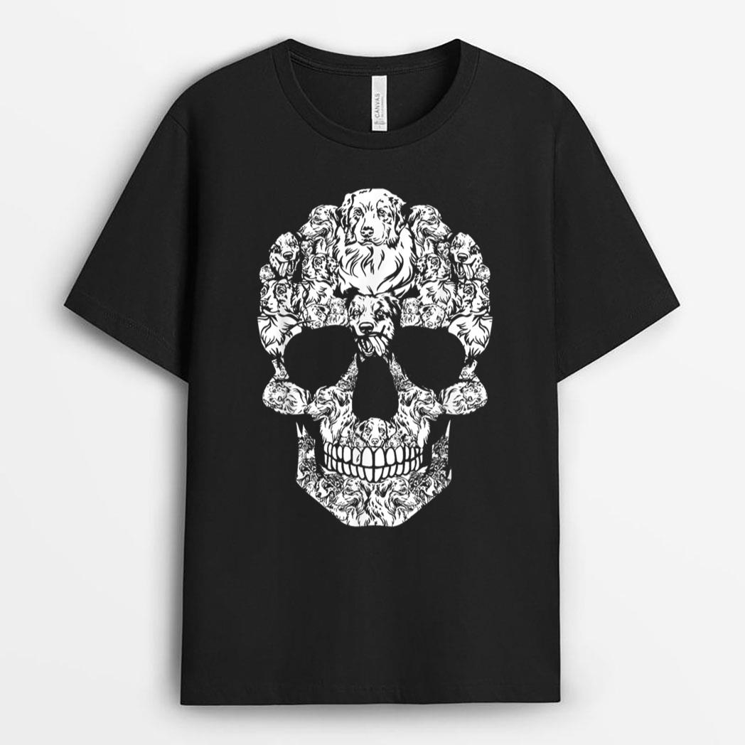 Funny Australian Shepherd Dog Skull Halloween Costume T-Shirt