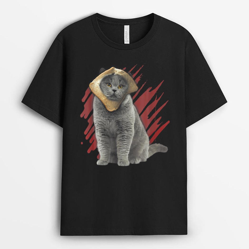 Funny Cat Apparel Cat With Slice Of Bread On Face Cat Lovers T-Shirt