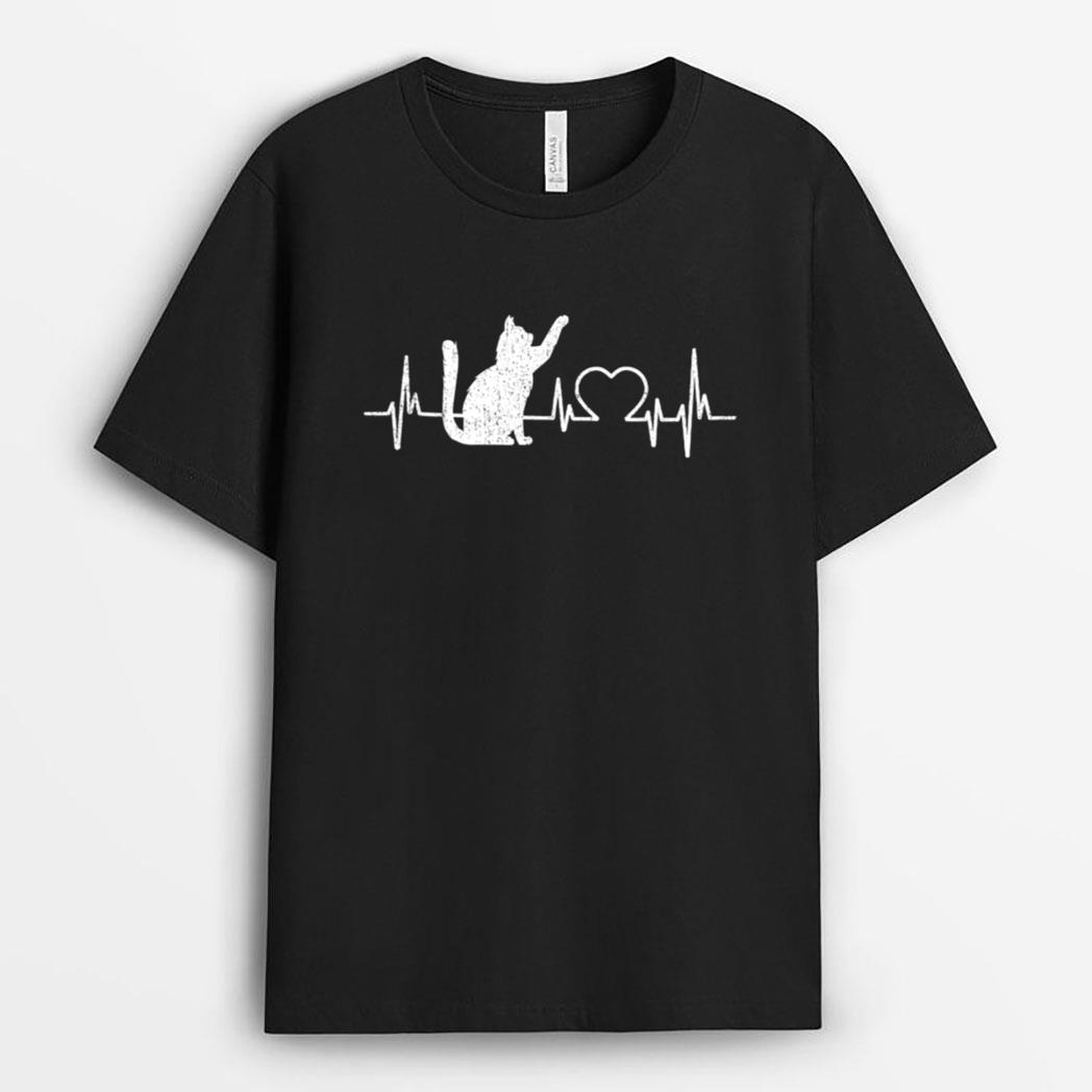 Funny Cat  for Women - Meowy Cute Cat Lover Heartbeat T-Shirt