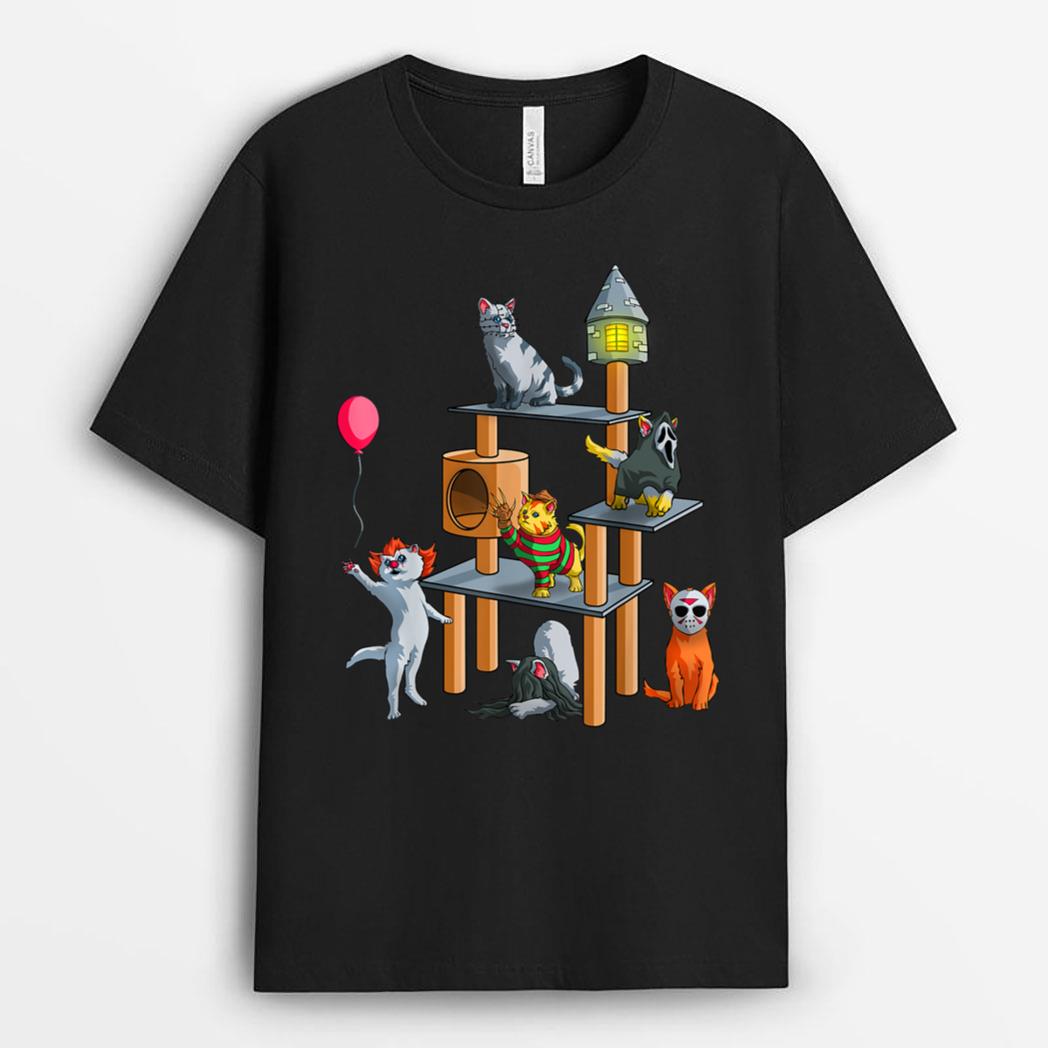 Funny Cat Horror Movies Cute Halloween for Cat Kitty Lovers T-Shirt