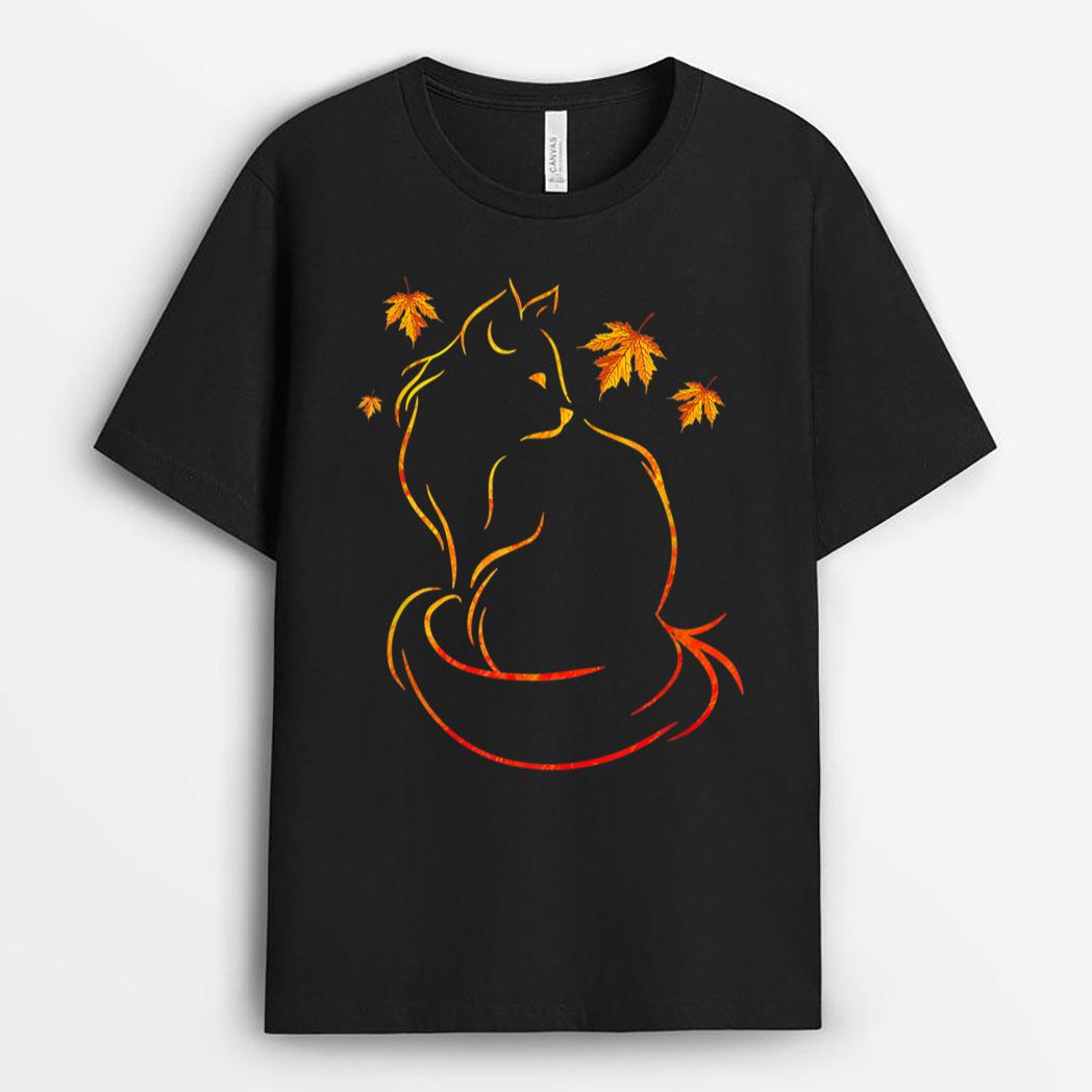 Funny Cat Leaf Fall Hello Autumn For Cute Kitten Lover T-Shirt