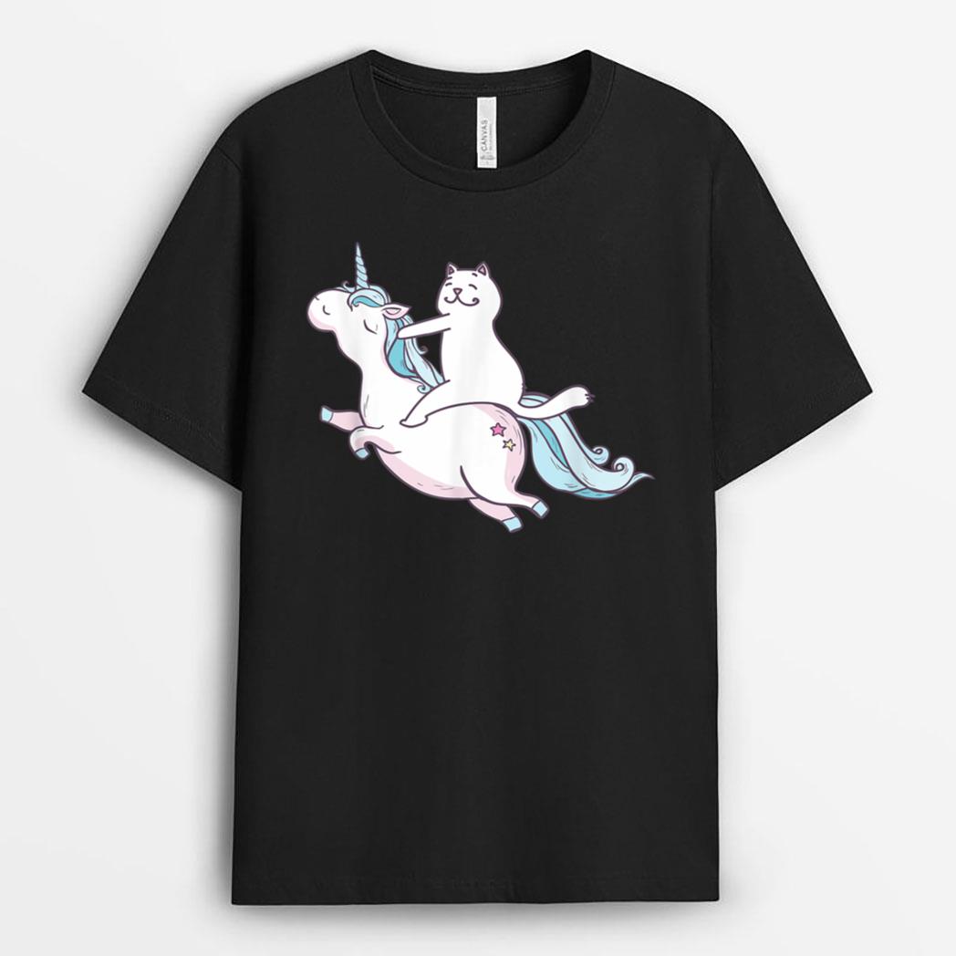 Funny Cat Riding Unicorn T-Shirt Hipster Always Be You Kitty T-Shirt