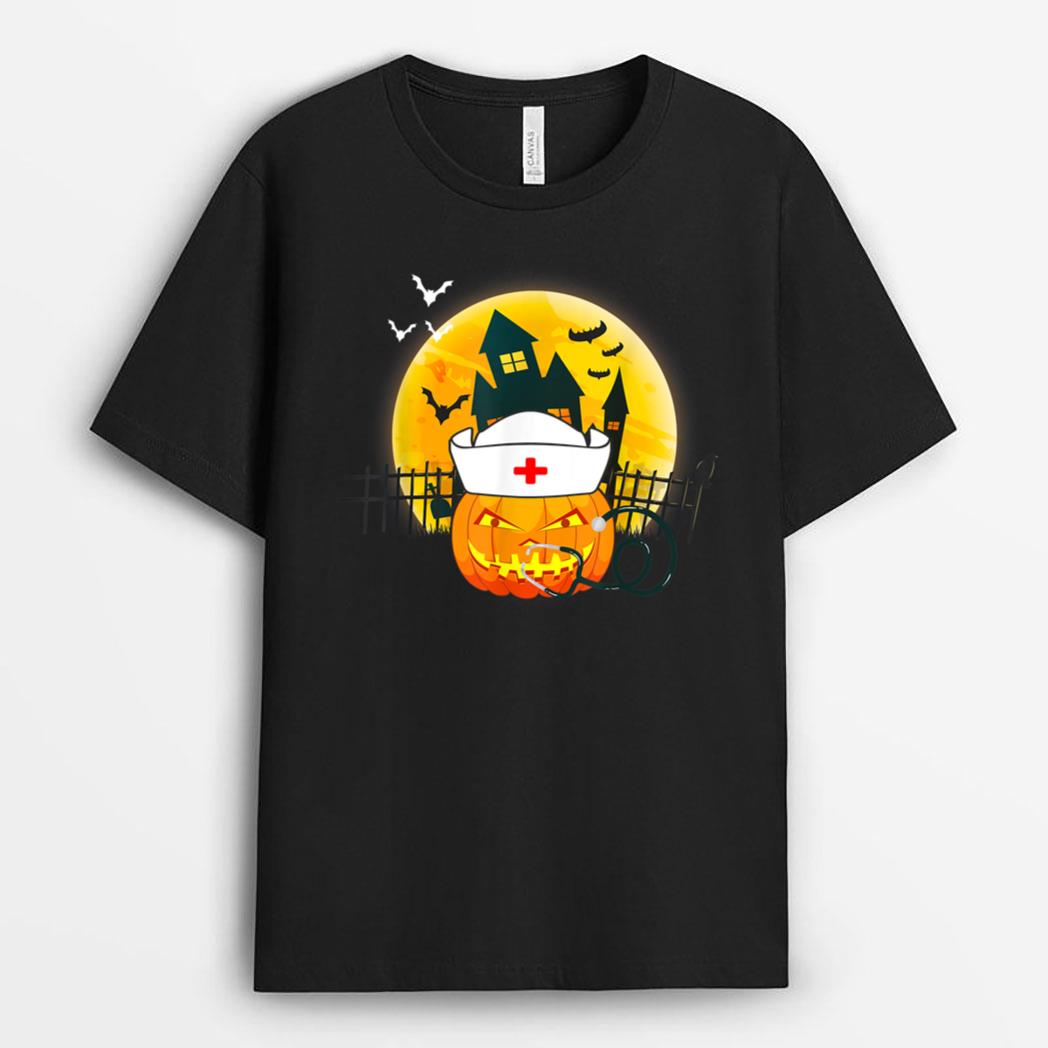 Funny Cute Nurse Costume Halloween Stethoscope Pumpkin Gifts T-Shirt