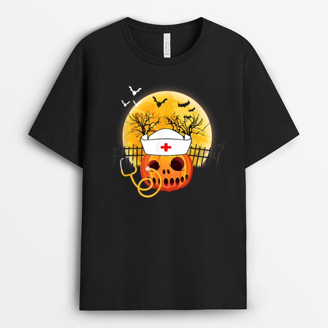 Funny Cute Nurse Halloween Costume Stethoscope Pumpkin Gifts T-Shirt