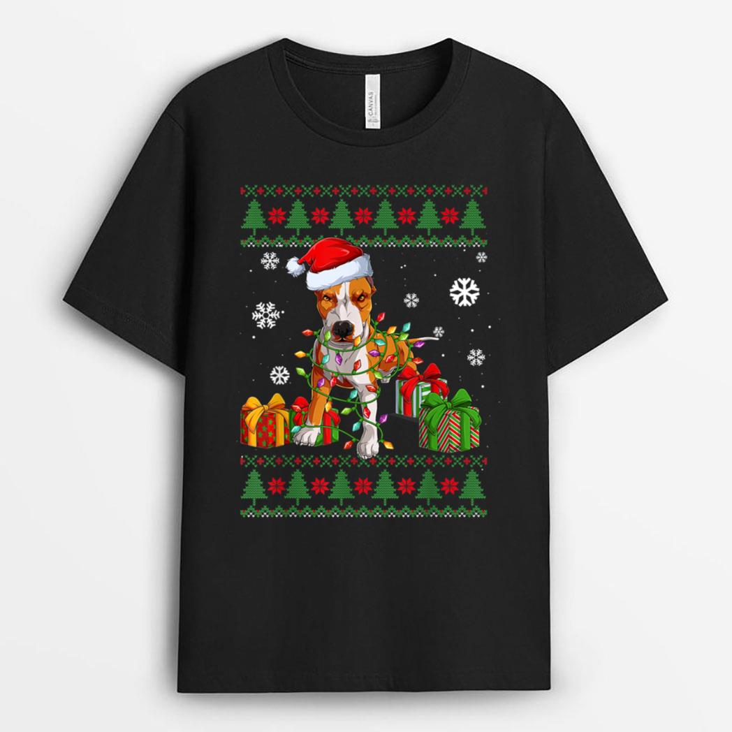 Funny Dog love Cute Pitbull Santa Hat  Christmas T-Shirt