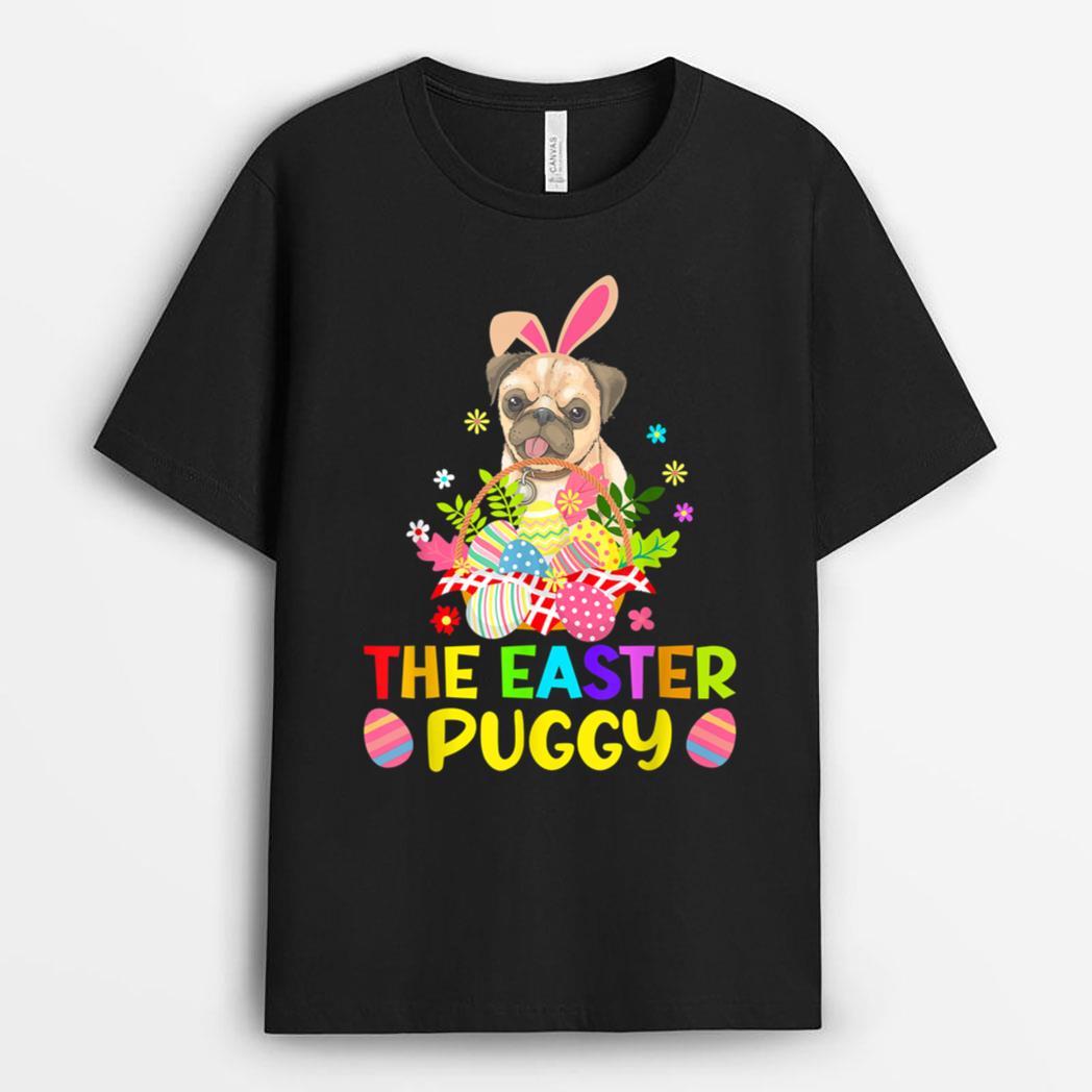 Funny Easter Pug Bunny Ear Eggs Basket Dogs T-Shirt
