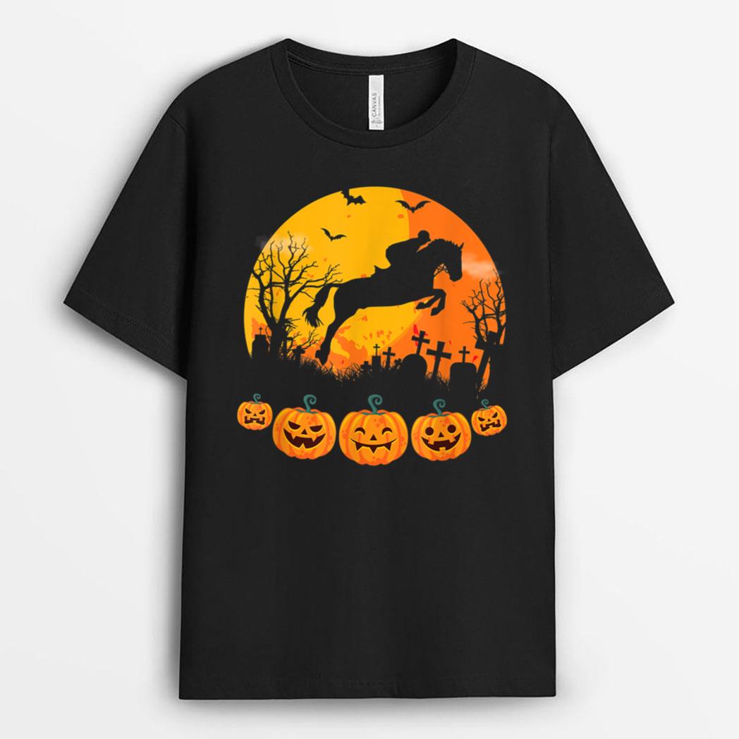 Funny Equestrian Halloween Pumpkin Horse Riding Retro T-Shirt