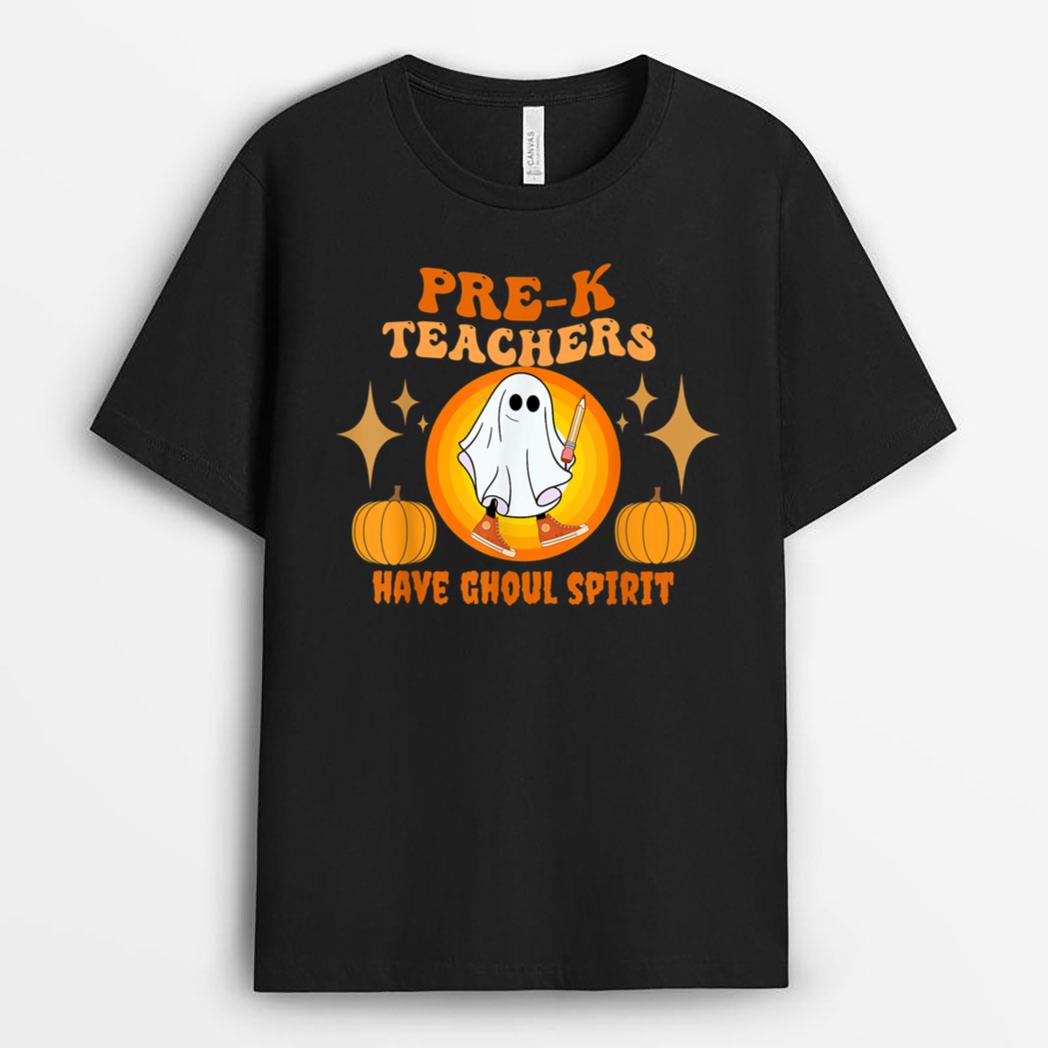 Funny Halloween Pre-K Teacher Spooky Ghost Pre K Teacher T-Shirt