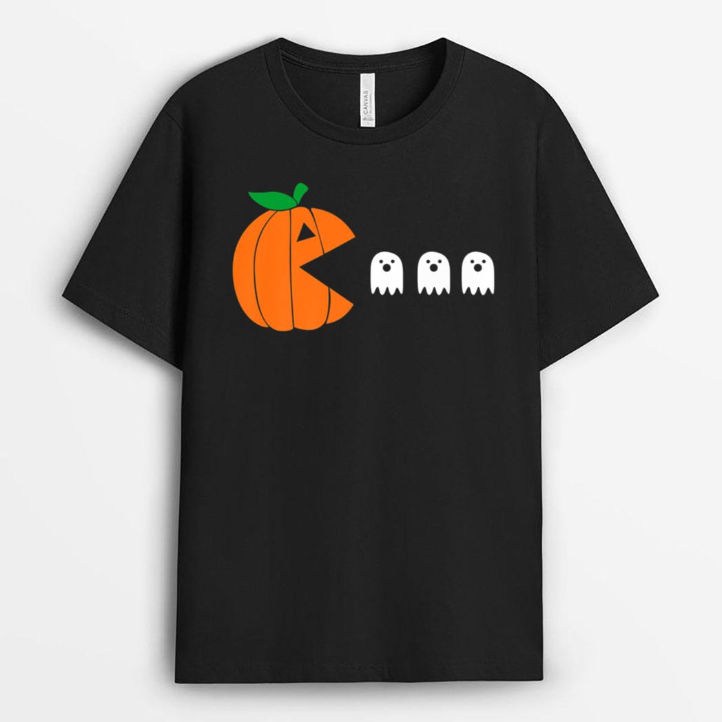 Funny Halloween Pumpkin Eating Ghost Gamer Ver 2 T-Shirt