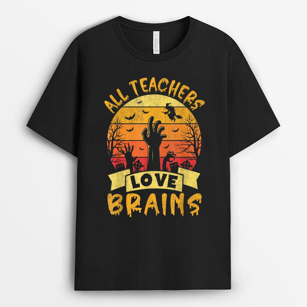 Funny Halloween Teacher Zoombies All Teachers Love Brains T-Shirt