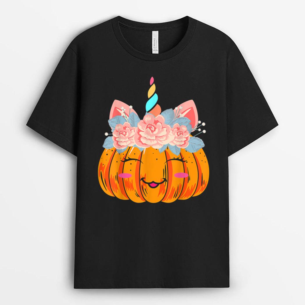 Funny Halloween Thanksgiving Cute Unicorn Pumpkin Costume T-Shirt